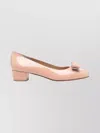 Ferragamo Round Toe Low Block Heel Patent Pumps In Pink