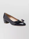 Ferragamo Round Toe Low Block Heel Patent Pumps In Black