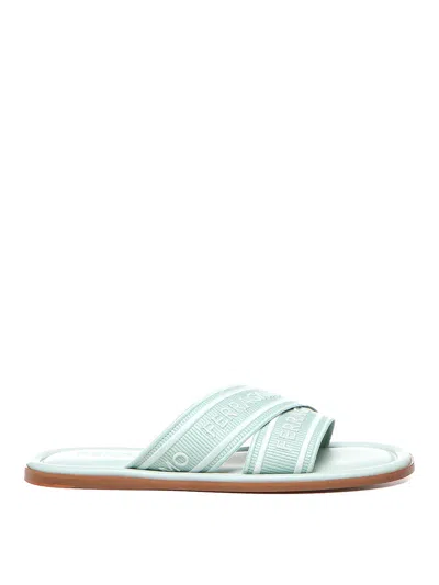 FERRAGAMO ROUND TOE SLIDE SANDALS WITH LOGO