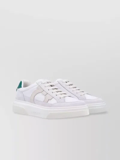 Ferragamo Round Toe Sneakers With Contrasting Heel Tab In White