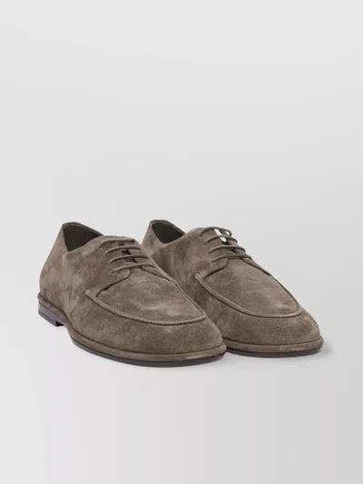 Ferragamo Round Toe Suede Lace-up Shoes In Brown