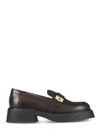 Ferragamo Rounded Toe Flat Shoes With Decorative Buckle And Block Heel In Black