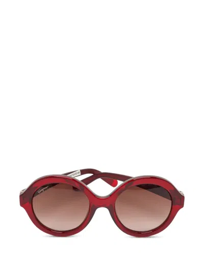 Pre-owned Ferragamo Round-frame Sunglasses In Red