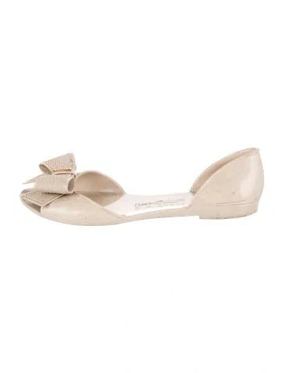 Pre-owned Ferragamo Rubber Bow Accents Ballet Flats In Neutrals