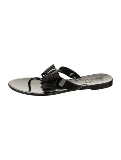 Pre-owned Ferragamo Rubber Bow Accents Flip Flops In Black