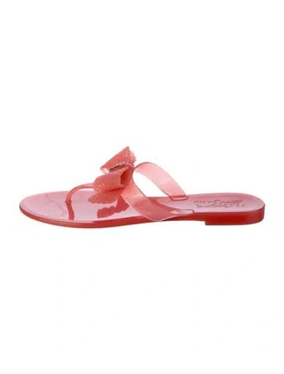 Pre-owned Ferragamo Rubber Bow Accents Flip Flops In Orange