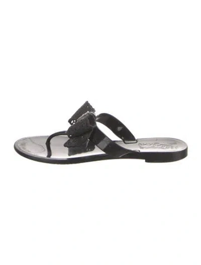 Pre-owned Ferragamo Rubber Bow Accents Slides In Black