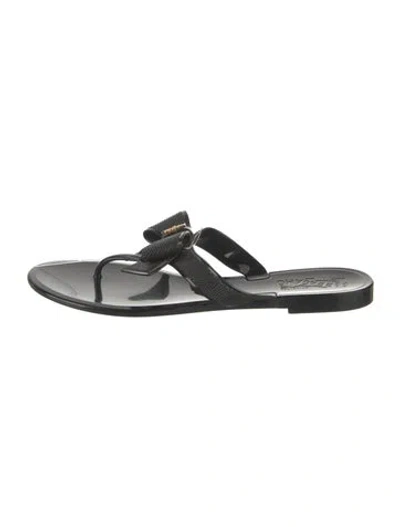 Pre-owned Ferragamo Rubber Bow Accents Slides In Black