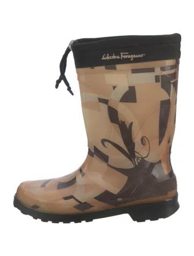Pre-owned Ferragamo Rubber Graphic Print Rain Boots In Black/neutrals