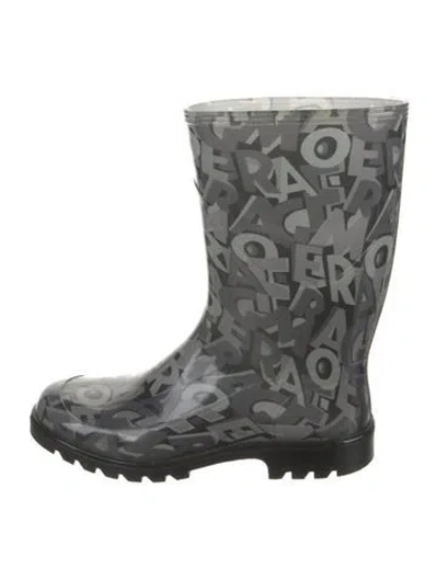 Pre-owned Ferragamo Rubber Graphic Print Rain Boots In Gray