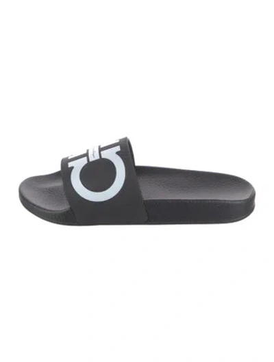 Pre-owned Ferragamo Rubber Graphic Print Slides In Black