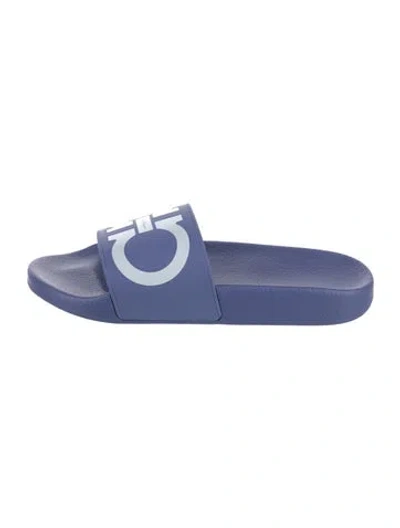 Pre-owned Ferragamo Rubber Graphic Print Slides In Blue