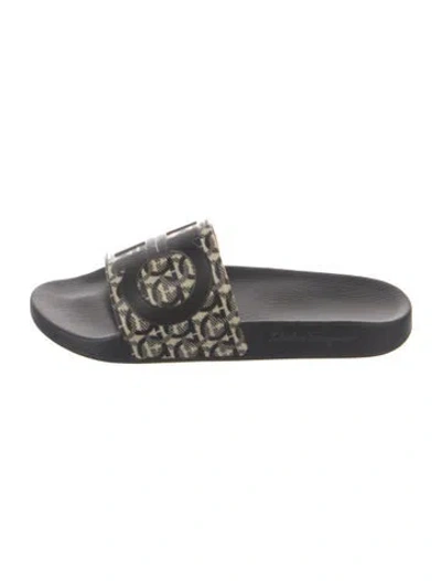 Pre-owned Ferragamo Rubber Graphic Print Slides W/ Tags In Black