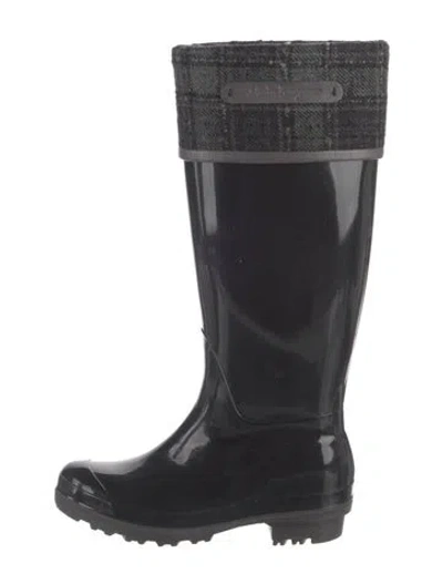 Pre-owned Ferragamo Rubber Plaid Print Rain Boots In Black