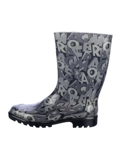 Pre-owned Ferragamo Rubber Printed Rain Boots In Blue