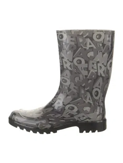 Pre-owned Ferragamo Rubber Printed Rain Boots In Gray