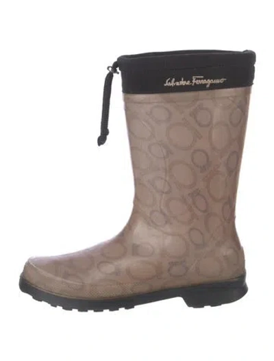 Pre-owned Ferragamo Rubber Printed Rain Boots In Neutral