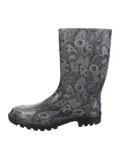 Pre-owned Ferragamo Rubber Printed Rain Boots W/ Tags In Gray