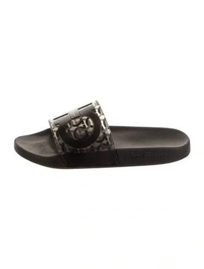 Pre-owned Ferragamo Rubber Printed Slides In Black