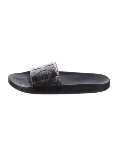 Pre-owned Ferragamo Rubber Printed Slides In Black