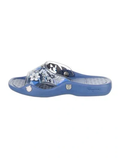 Pre-owned Ferragamo Rubber Printed Slides In Blue