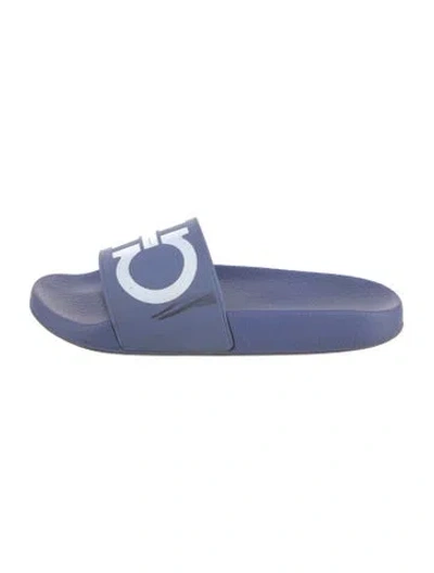 Pre-owned Ferragamo Rubber Printed Slides In Blue