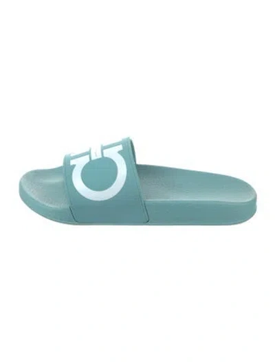 Pre-owned Ferragamo Rubber Printed Slides In Blue