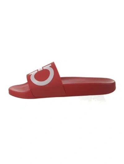 Pre-owned Ferragamo Rubber Printed Slides In Red