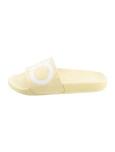 Pre-owned Ferragamo Rubber Printed Slides In Yellow