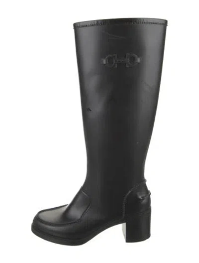 Pre-owned Ferragamo Rubber Rain Boots In Black