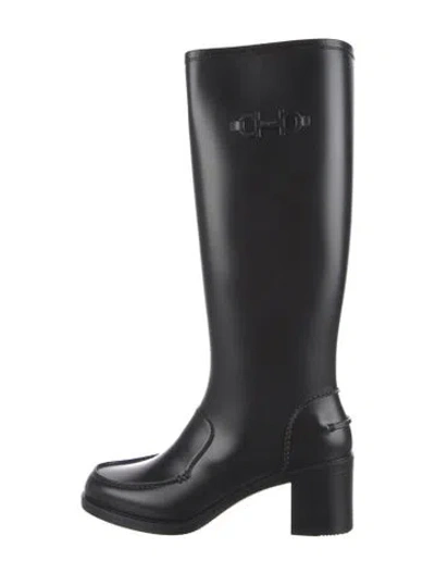 Pre-owned Ferragamo Rubber Rain Boots In Black
