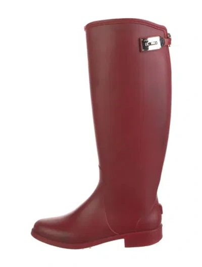 Pre-owned Ferragamo Rubber Rain Boots In Red