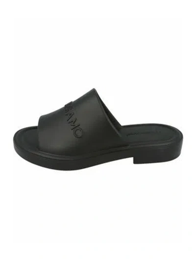 Pre-owned Ferragamo Rubber Slides W/ Tags In Black