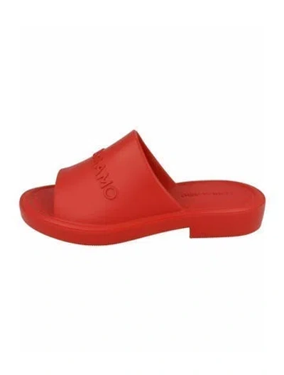 Pre-owned Ferragamo Rubber Slides W/ Tags In Red