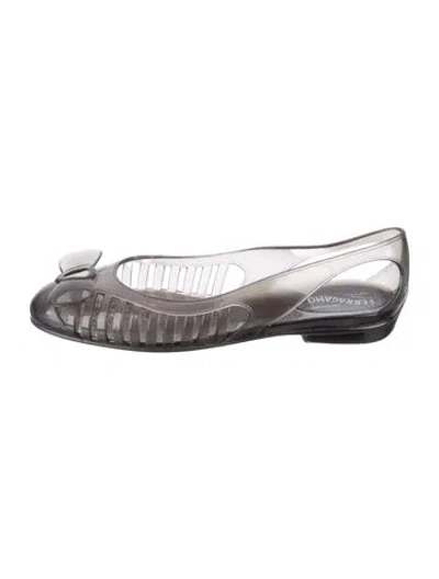 Pre-owned Ferragamo Rubber Slingback Flats In Gray