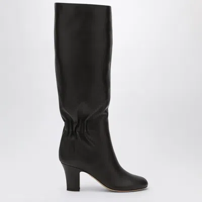 Ferragamo Ruched Boots In Dark Brown Leather In Light Blue