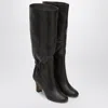 Ferragamo Ruched Boots In Dark Brown Leather In Black