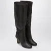 Ferragamo Knee-high Boots With Curled Design And Block Heel In Black
