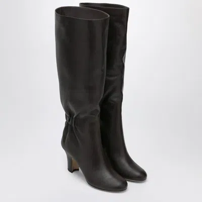 Ferragamo Ruched Boots In Dark Brown Leather In Black