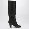 Ferragamo Knee-high Boots With Curled Design And Block Heel In Blue