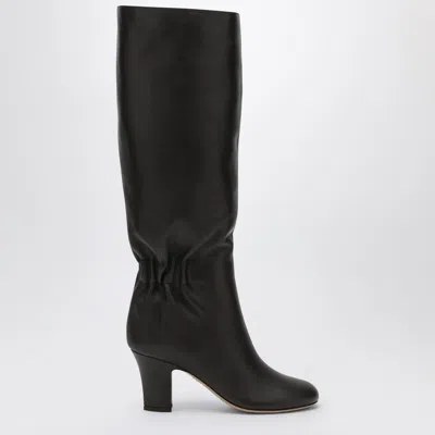 Ferragamo Ruched Boots In Dark Brown Leather In Blue