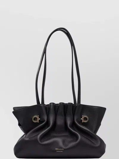 Ferragamo Ruched Chain Strap Shoulder Bags In Black