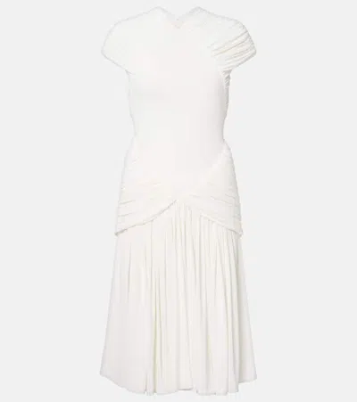Ferragamo Ruched Crêpe Jersey Midi Dress In White