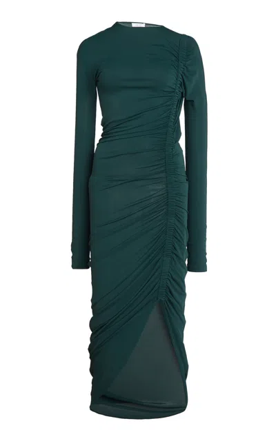 Ferragamo Ruched Jersey-knit Midi Dress In Green