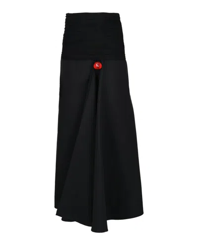 Ferragamo Ruched Jersey-waist Slit Hem Midi Skirt In Black