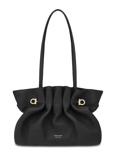 Ferragamo Soft-structured Shoulder Bag With Minimalist Design In Black