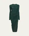 Ferragamo Ruched Long Sleeve Asymmetric Jersey Dress In Green