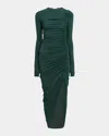Ferragamo Ruched Long Sleeve Asymmetric Jersey Dress