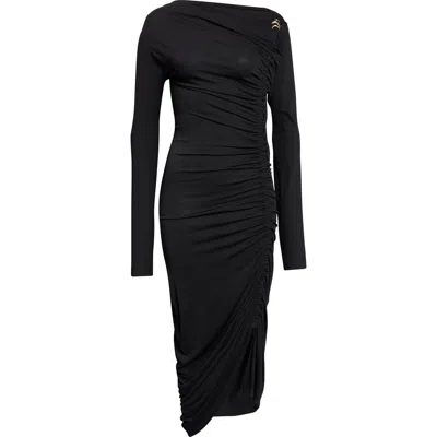 Ferragamo Ruched Long Sleeve Jersey Evening Dress In Black
