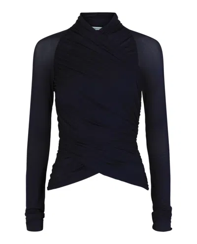 Ferragamo Ruched Long-sleeve Top In Black
